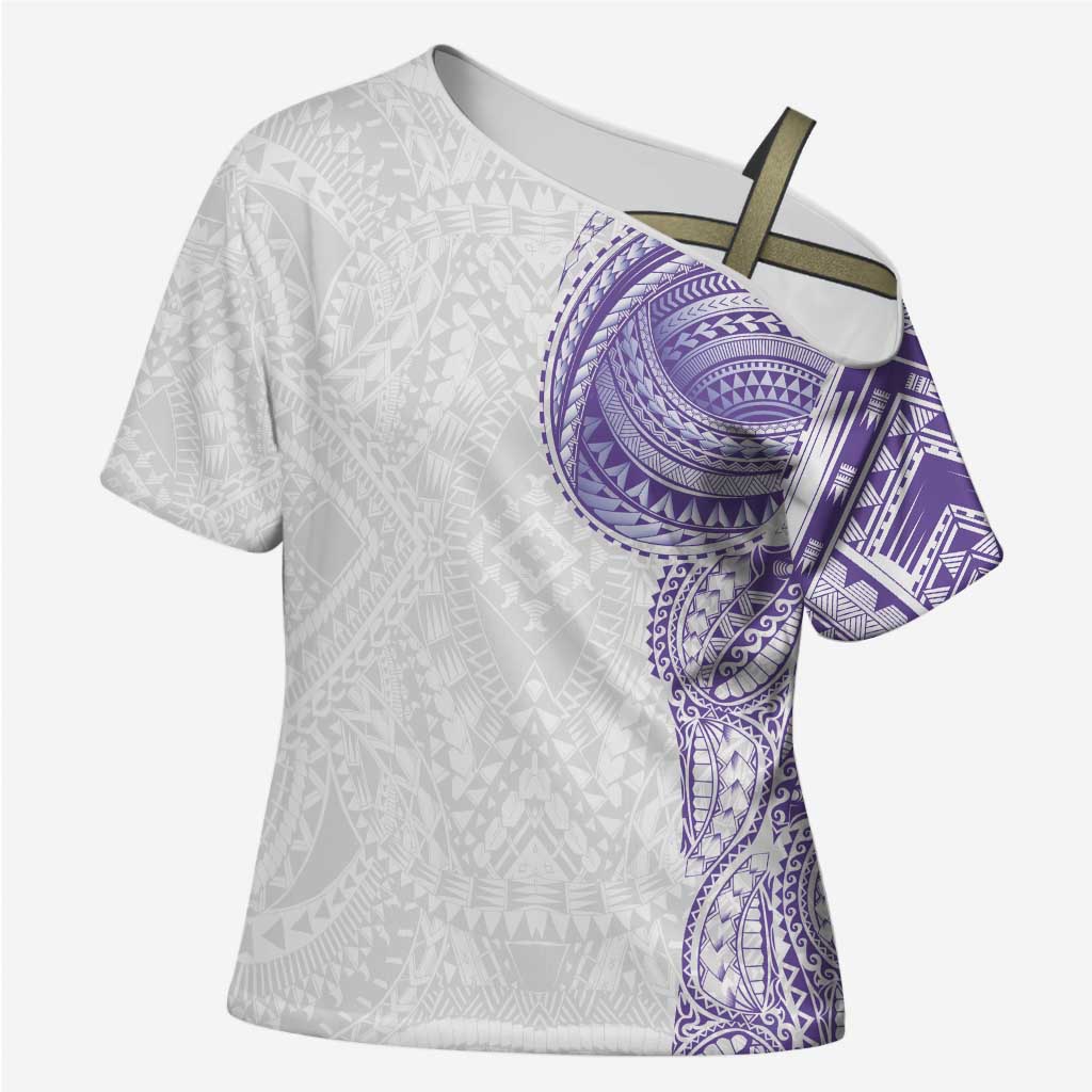 Traditional Polynesian Art Tattoos Cross Shoulder Shirt Purple Color - Polynesian Pride