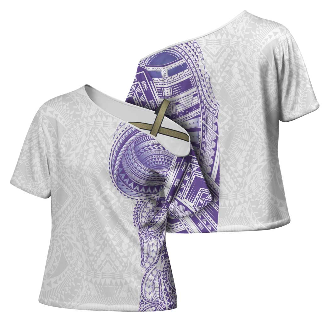 Traditional Polynesian Art Tattoos Cross Shoulder Shirt Purple Color - Polynesian Pride