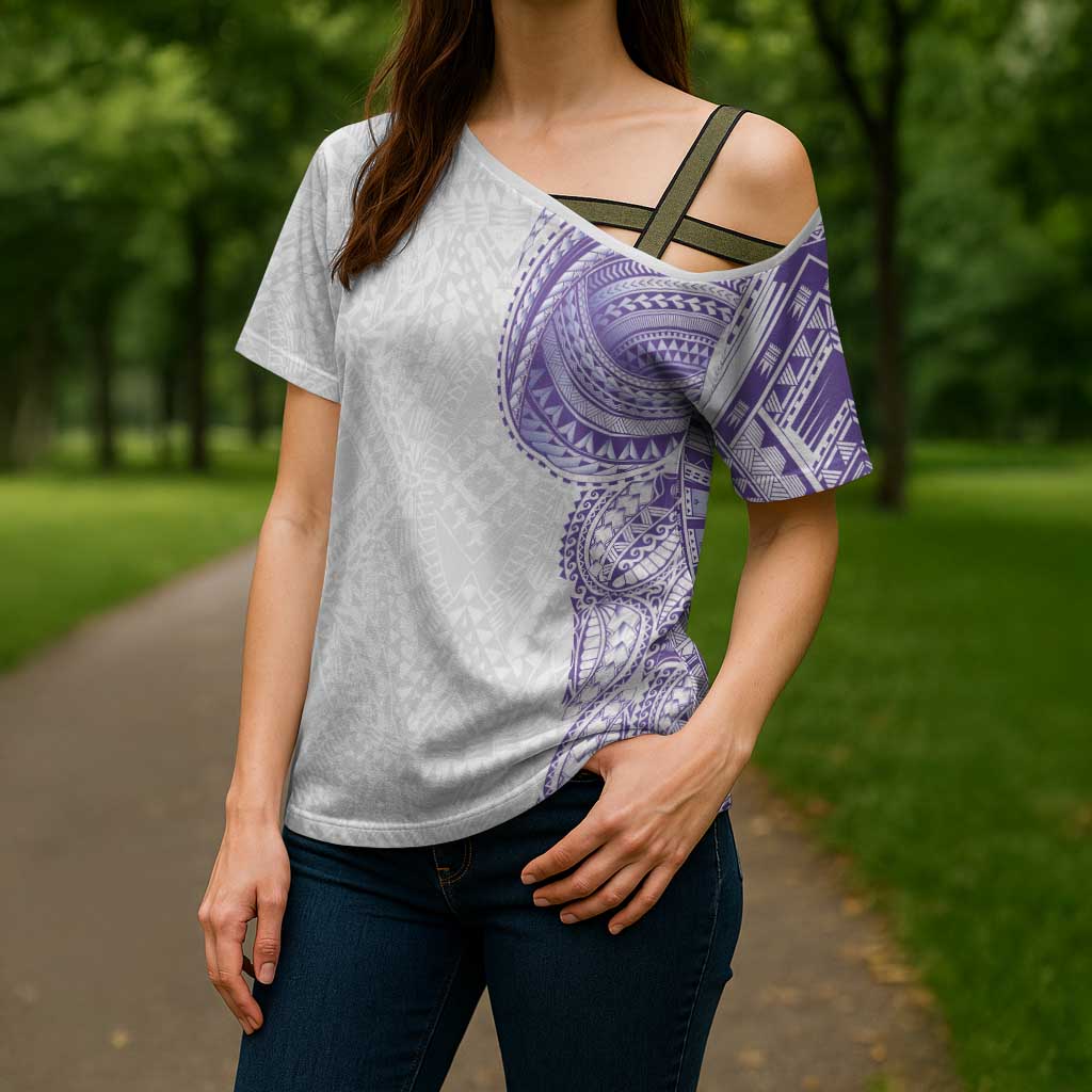 Traditional Polynesian Art Tattoos Cross Shoulder Shirt Purple Color - Polynesian Pride