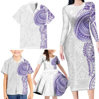 Traditional Polynesian Art Tattoos Family Matching Long Sleeve Bodycon Dress and Hawaiian Shirt Purple Color - Polynesian Pride