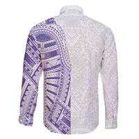 Traditional Polynesian Art Tattoos Family Matching Long Sleeve Bodycon Dress and Hawaiian Shirt Purple Color - Polynesian Pride