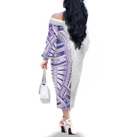 Traditional Polynesian Art Tattoos Family Matching Off The Shoulder Long Sleeve Dress and Hawaiian Shirt Purple Color - Polynesian Pride