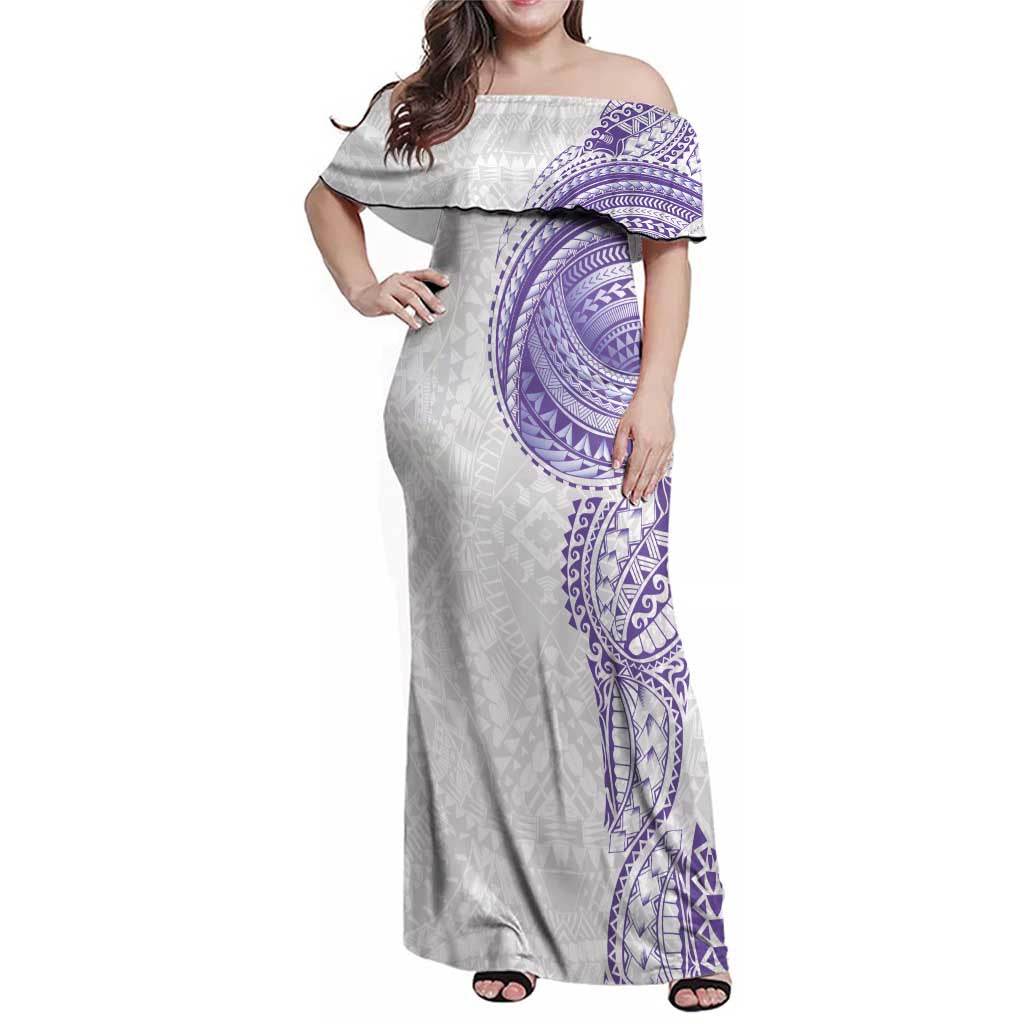 Traditional Polynesian Art Tattoos Family Matching Off Shoulder Maxi Dress and Hawaiian Shirt Purple Color - Polynesian Pride