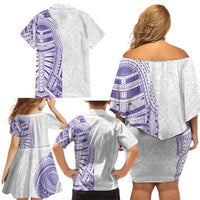 Traditional Polynesian Art Tattoos Family Matching Off Shoulder Short Dress and Hawaiian Shirt Purple Color - Polynesian Pride