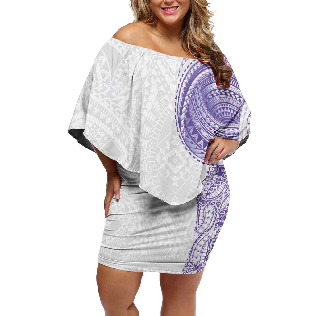 Traditional Polynesian Art Tattoos Family Matching Off Shoulder Short Dress and Hawaiian Shirt Purple Color - Polynesian Pride