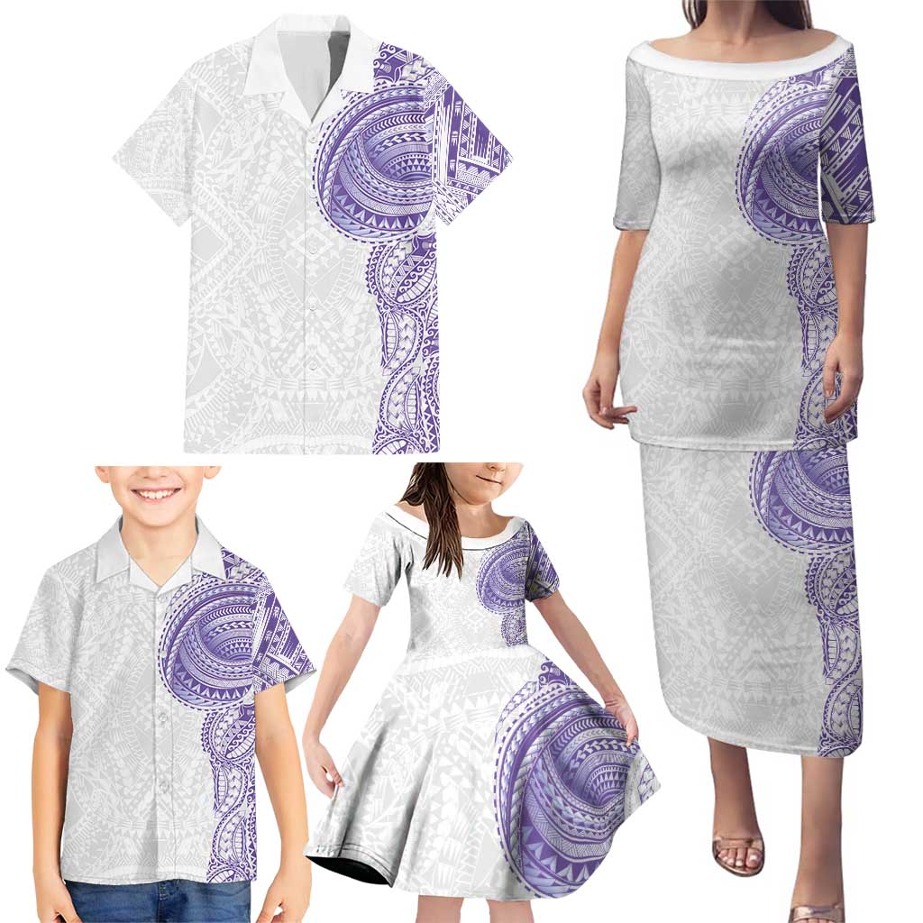Traditional Polynesian Art Tattoos Family Matching Puletasi and Hawaiian Shirt Purple Color - Polynesian Pride