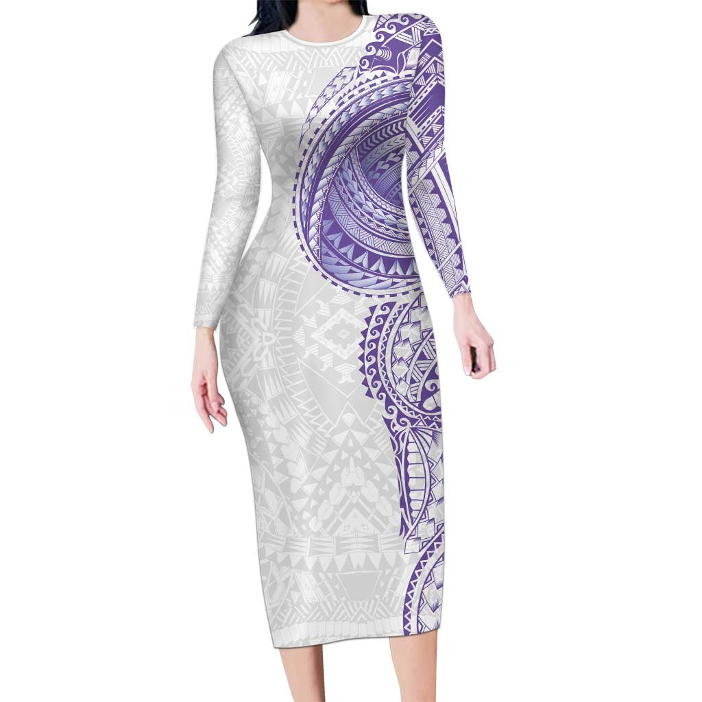 Traditional Polynesian Art Tattoos Long Sleeve Bodycon Dress Purple Color - Polynesian Pride