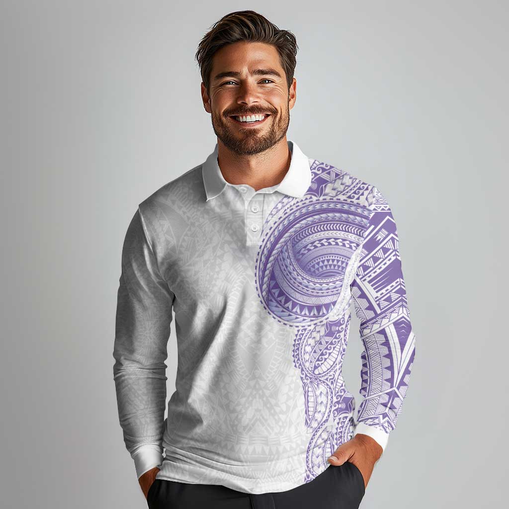 Traditional Polynesian Art Tattoos Long Sleeve Polo Shirt Purple Color - Polynesian Pride