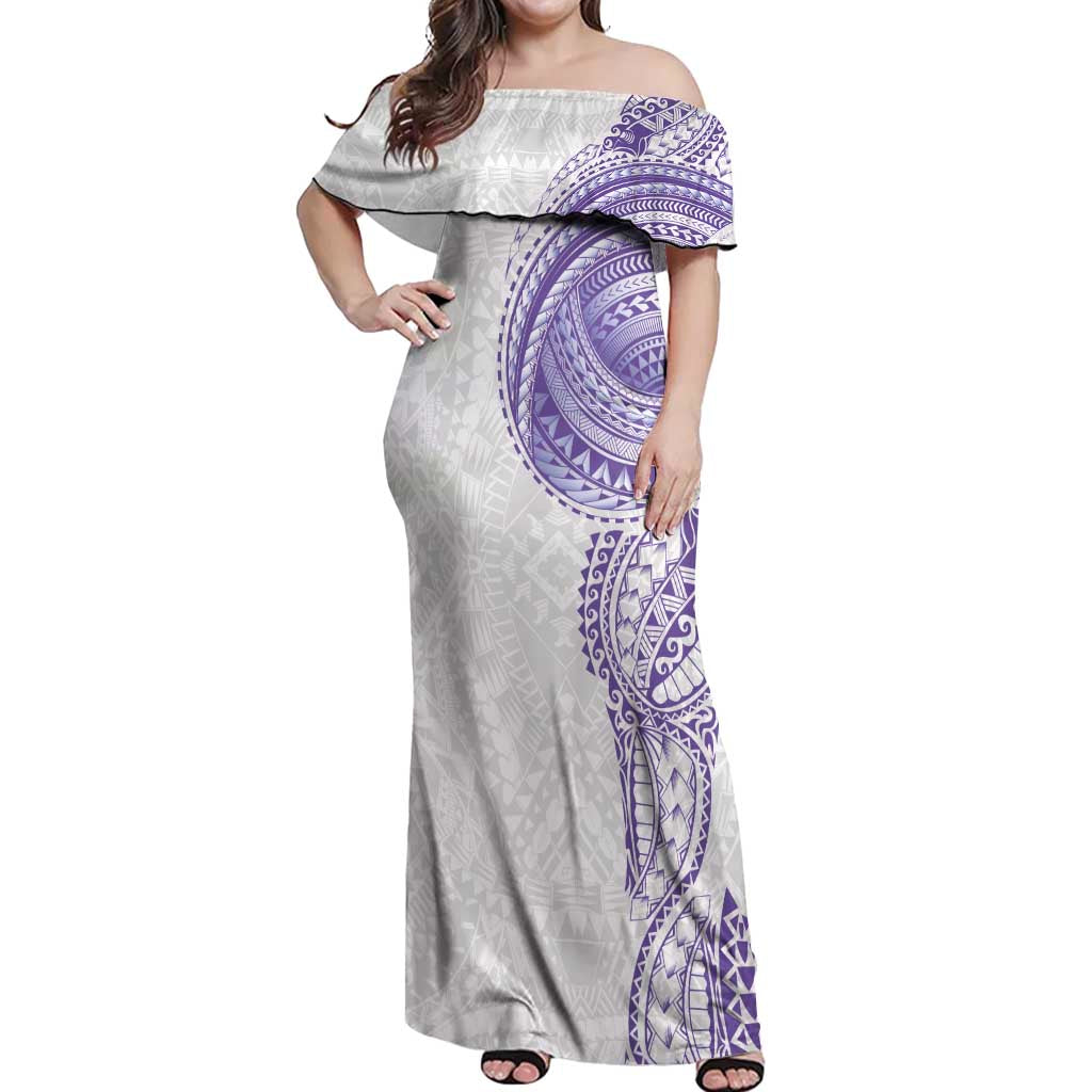 Traditional Polynesian Art Tattoos Off Shoulder Maxi Dress Purple Color - Polynesian Pride