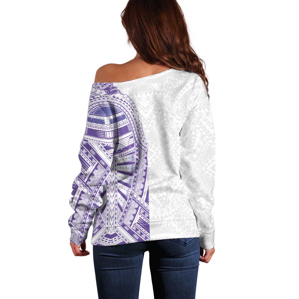 Traditional Polynesian Art Tattoos Off Shoulder Sweater Purple Color - Polynesian Pride