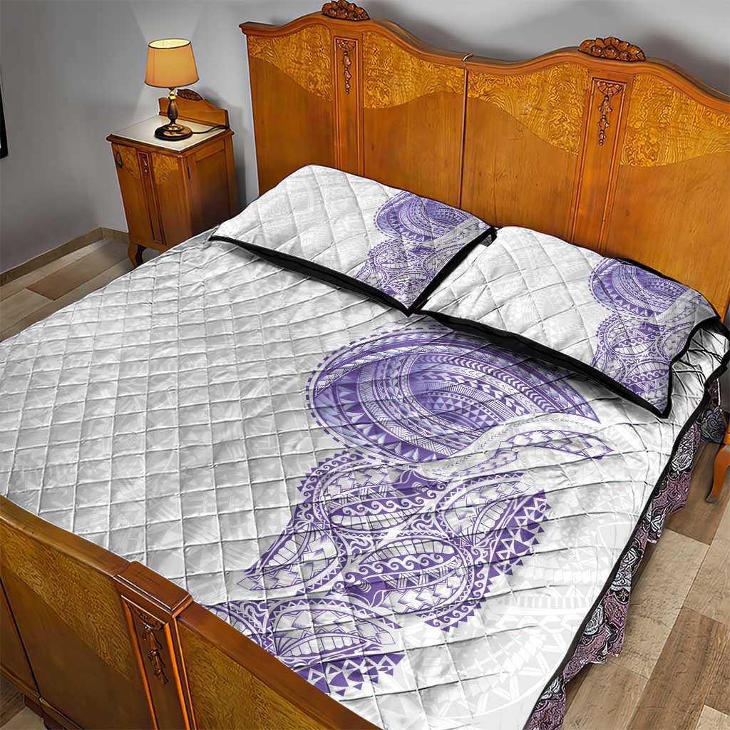 Traditional Polynesian Art Tattoos Quilt Bed Set Purple Color - Polynesian Pride