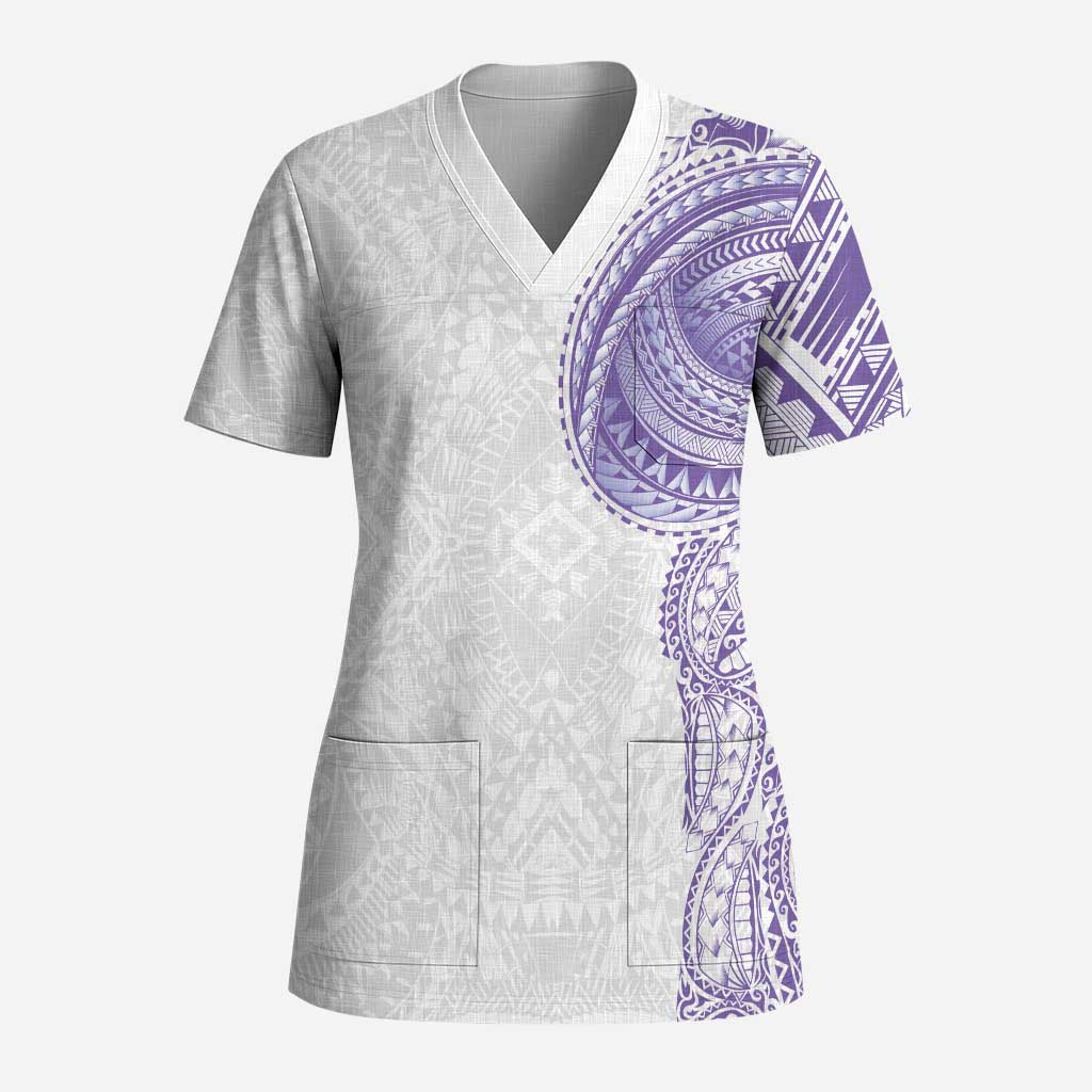 Traditional Polynesian Art Tattoos Scrub Top Purple Color - Polynesian Pride