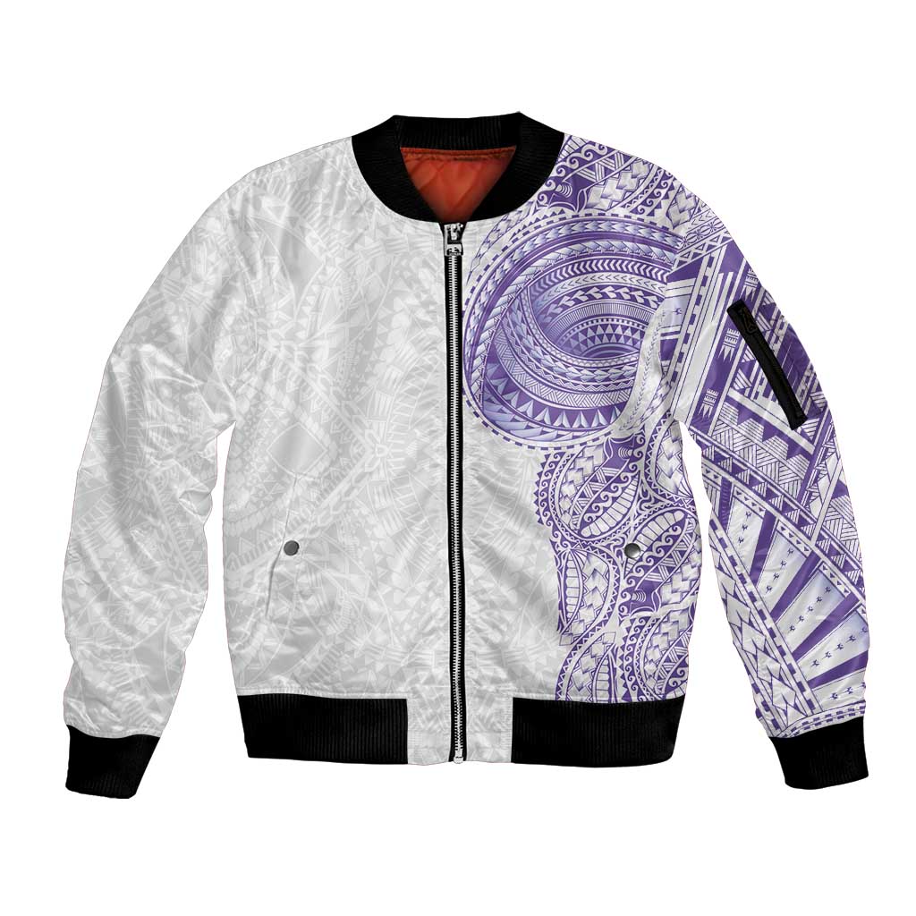 Traditional Polynesian Art Tattoos Sleeve Zip Bomber Jacket Purple Color - Polynesian Pride