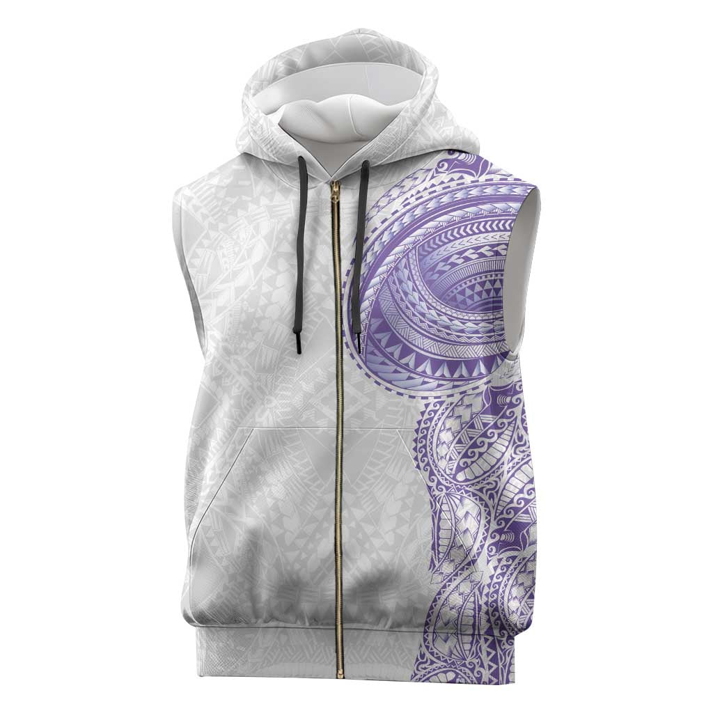 Traditional Polynesian Art Tattoos Sleeveless Zip Hoodie Purple Color - Polynesian Pride