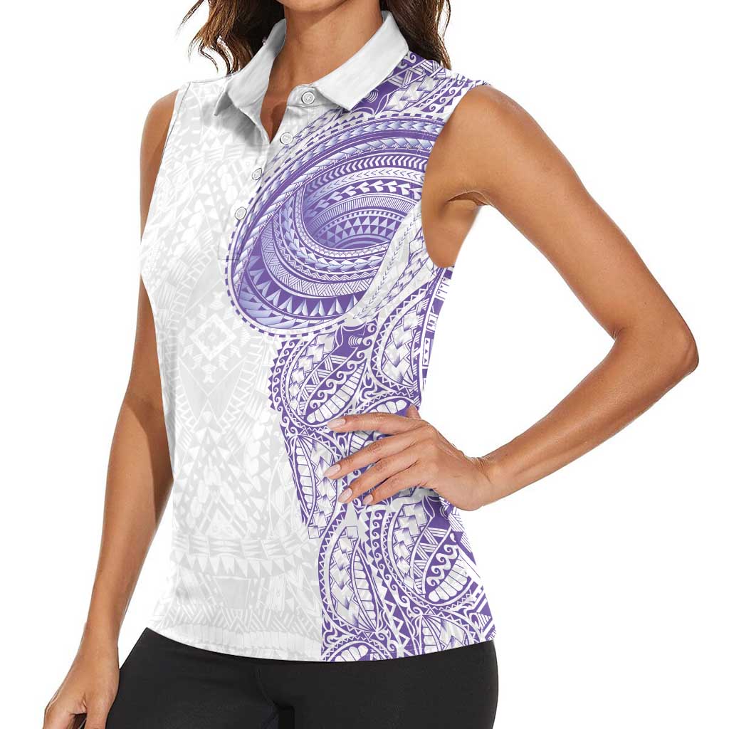 Traditional Polynesian Art Tattoos Women Sleeveless Polo Shirt Purple Color - Polynesian Pride