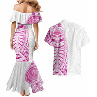 Traditional Polynesian Art Tattoos Couples Matching Mermaid Dress and Hawaiian Shirt Pink Color - Polynesian Pride