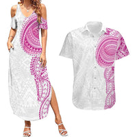 Traditional Polynesian Art Tattoos Couples Matching Summer Maxi Dress and Hawaiian Shirt Pink Color - Polynesian Pride