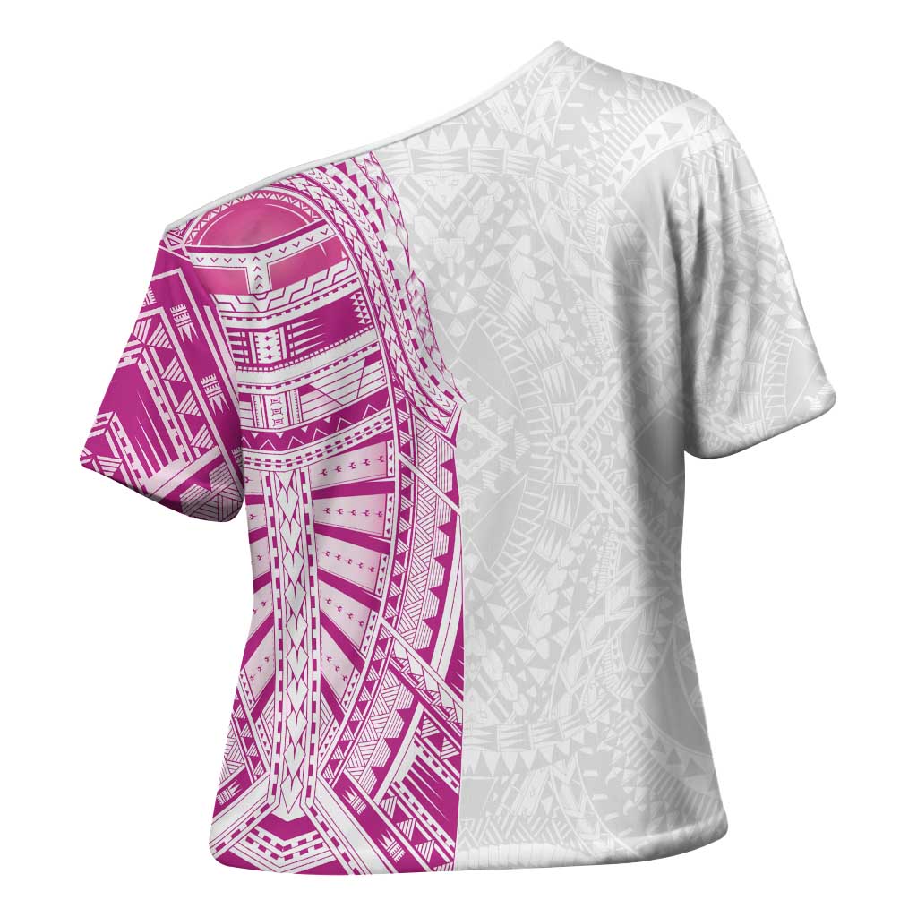 Traditional Polynesian Art Tattoos Cross Shoulder Shirt Pink Color - Polynesian Pride