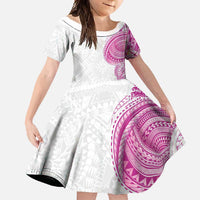 Traditional Polynesian Art Tattoos Family Matching Long Sleeve Bodycon Dress and Hawaiian Shirt Pink Color - Polynesian Pride