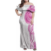 Traditional Polynesian Art Tattoos Family Matching Off Shoulder Maxi Dress and Hawaiian Shirt Pink Color - Polynesian Pride