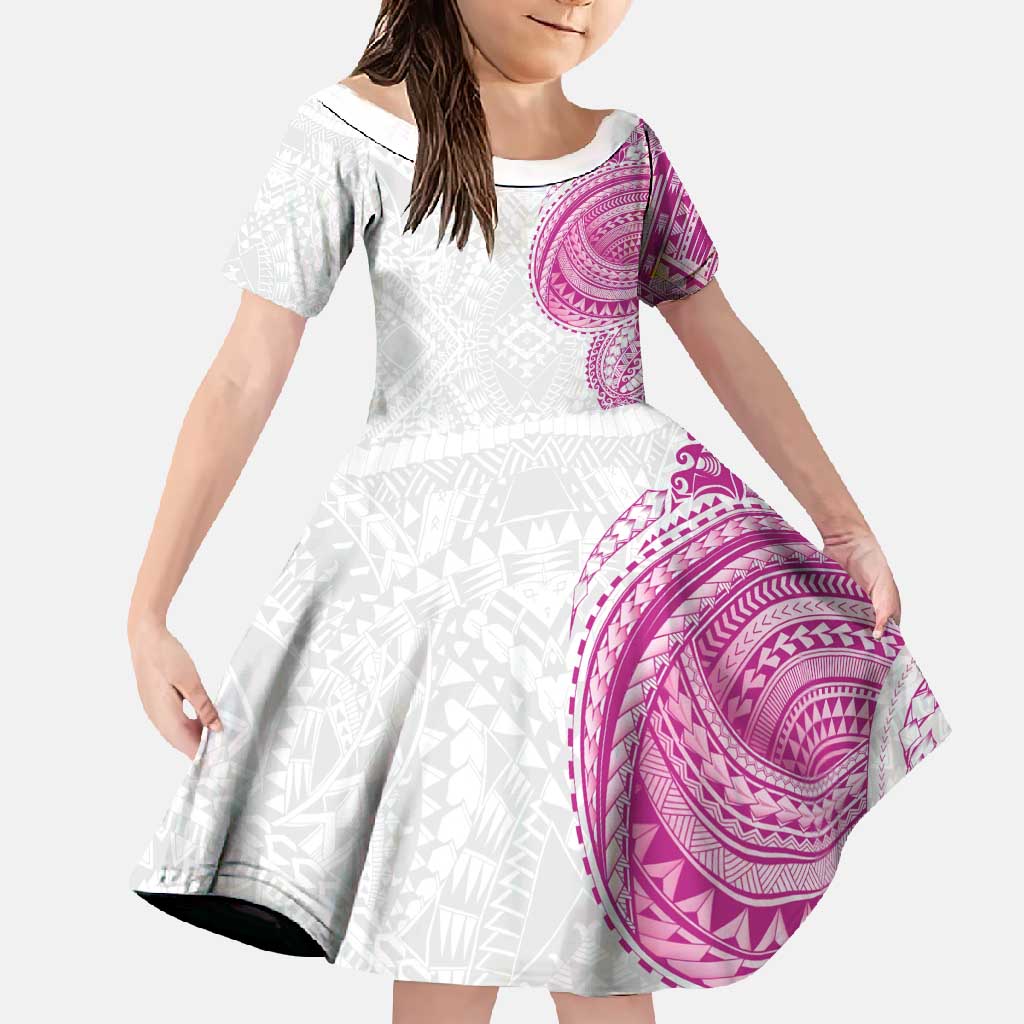 Traditional Polynesian Art Tattoos Family Matching Short Sleeve Bodycon Dress and Hawaiian Shirt Pink Color - Polynesian Pride