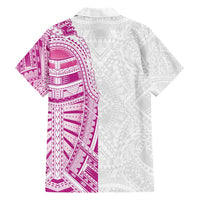 Traditional Polynesian Art Tattoos Family Matching Short Sleeve Bodycon Dress and Hawaiian Shirt Pink Color - Polynesian Pride