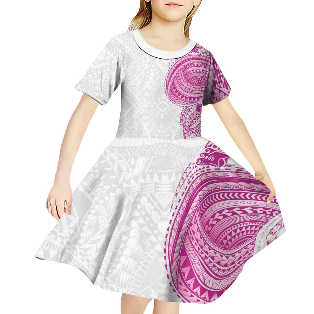 Traditional Polynesian Art Tattoos Kid Short Sleeve Dress Pink Color - Polynesian Pride