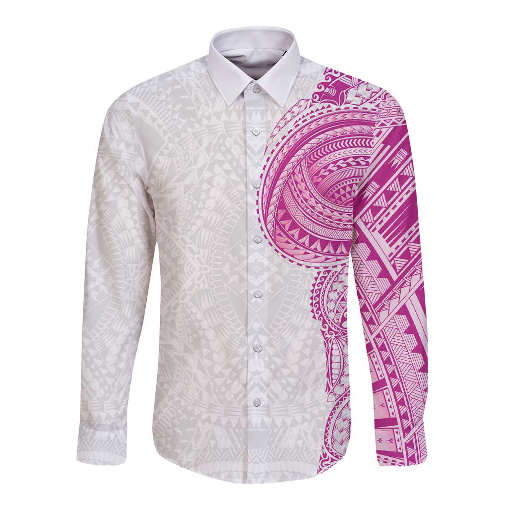 Traditional Polynesian Art Tattoos Long Sleeve Button Shirt Pink Color - Polynesian Pride