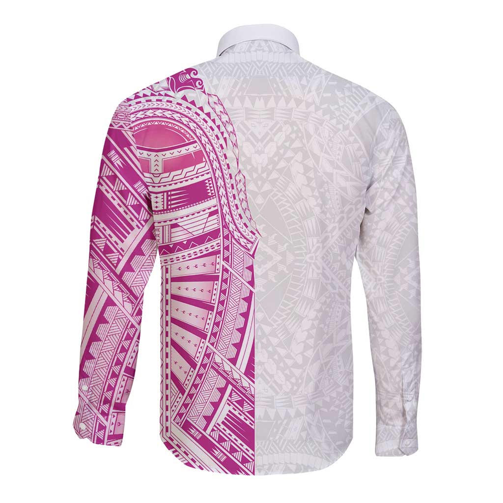 Traditional Polynesian Art Tattoos Long Sleeve Button Shirt Pink Color - Polynesian Pride