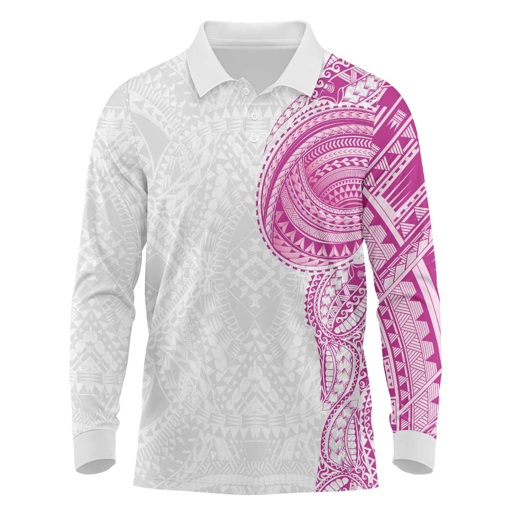 Traditional Polynesian Art Tattoos Long Sleeve Polo Shirt Pink Color - Polynesian Pride