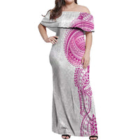 Traditional Polynesian Art Tattoos Off Shoulder Maxi Dress Pink Color - Polynesian Pride
