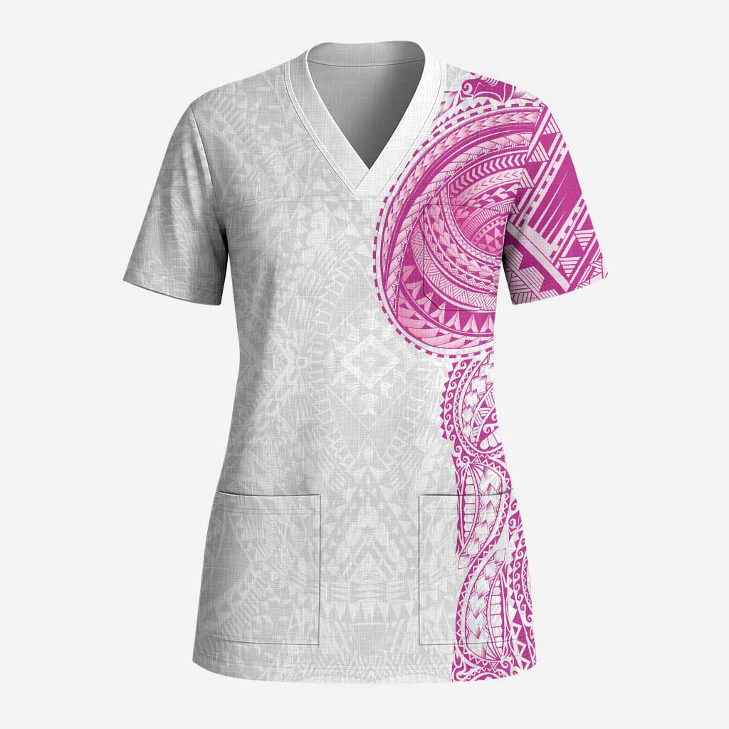 Traditional Polynesian Art Tattoos Scrub Top Pink Color - Polynesian Pride