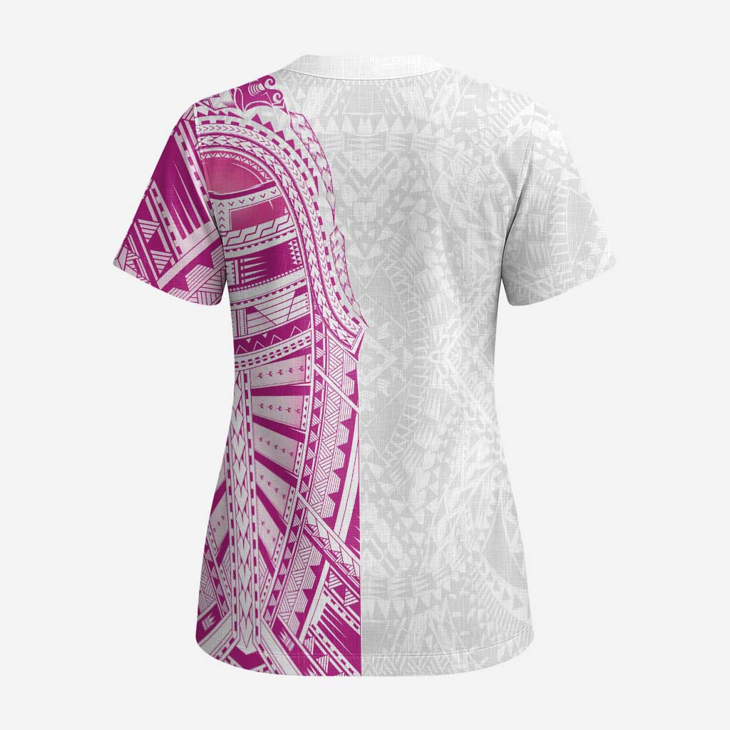 Traditional Polynesian Art Tattoos Scrub Top Pink Color - Polynesian Pride