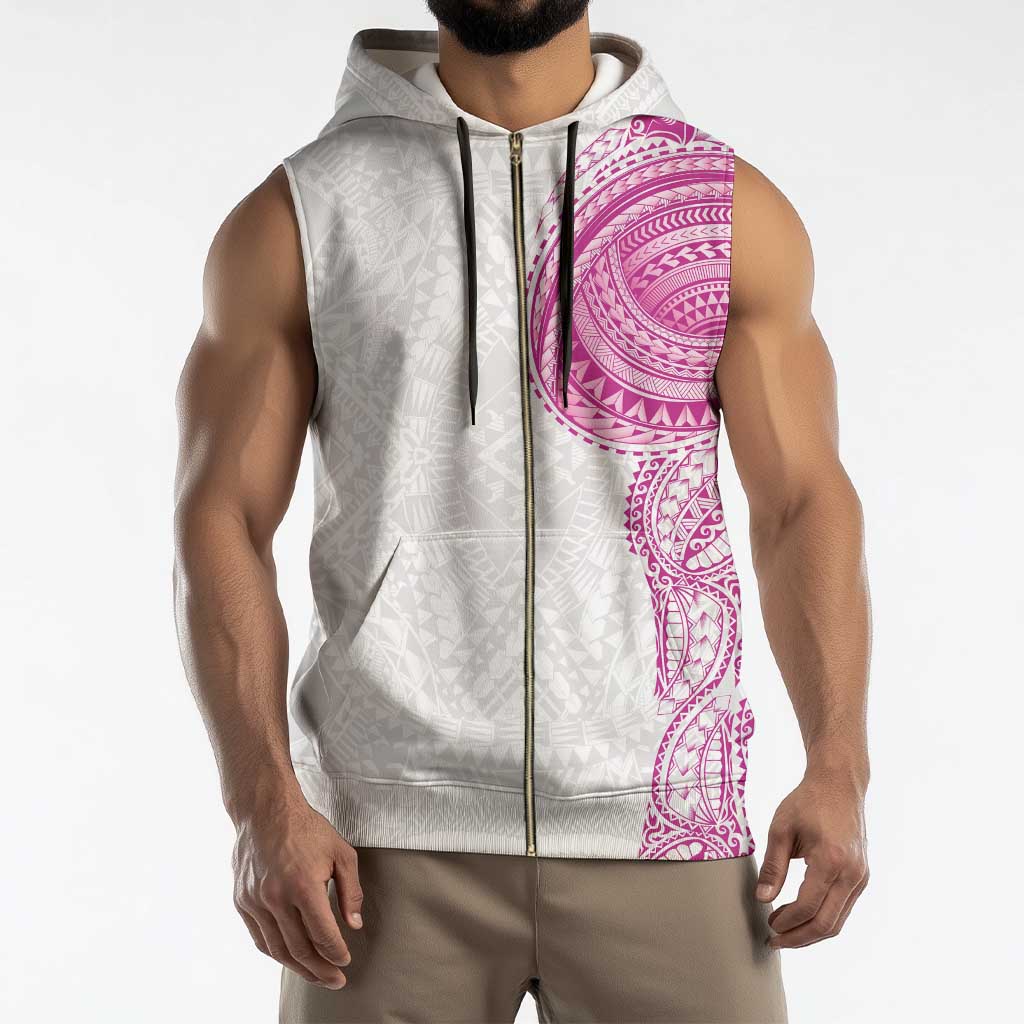 Traditional Polynesian Art Tattoos Sleeveless Zip Hoodie Pink Color - Polynesian Pride