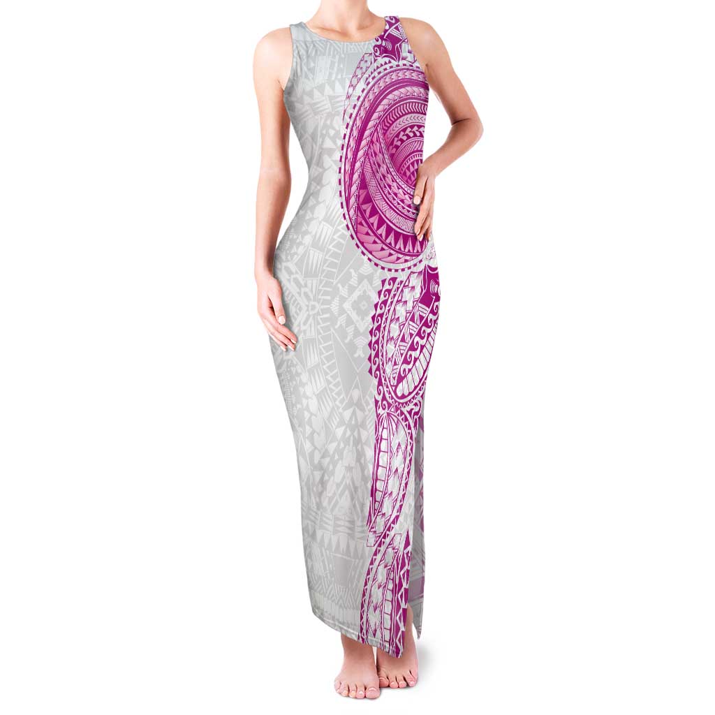 Traditional Polynesian Art Tattoos Tank Maxi Dress Pink Color - Polynesian Pride