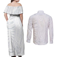 Lotu Tamaiti Couples Matching Off Shoulder Maxi Dress and Long Sleeve Button Shirt Traditional Samoan Art Tattoos LT03 - Polynesian Pride