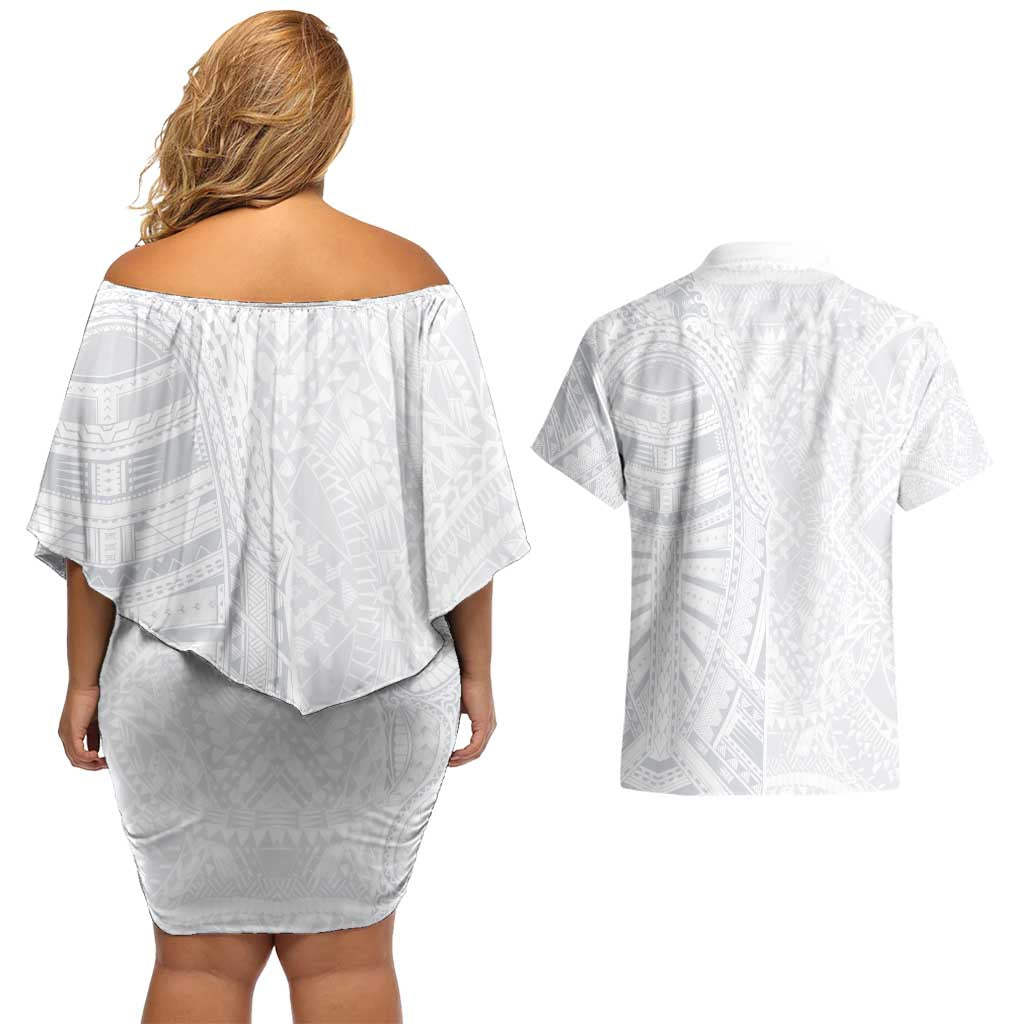 Lotu Tamaiti Couples Matching Off Shoulder Short Dress and Hawaiian Shirt Traditional Samoan Art Tattoos - Polynesian Pride