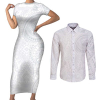 Lotu Tamaiti Couples Matching Short Sleeve Bodycon Dress and Long Sleeve Button Shirt Traditional Samoan Art Tattoos - Polynesian Pride
