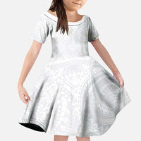 Lotu Tamaiti Family Matching Puletasi and Hawaiian Shirt Traditional Samoan Art Tattoos LT03 Daughter's Dress White - Polynesian Pride