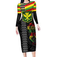 Kanaka Maoli Running Family Matching Long Sleeve Bodycon Dress and Hawaiian Shirt Kakau Pattern with Kanaka Maoli Flag Color