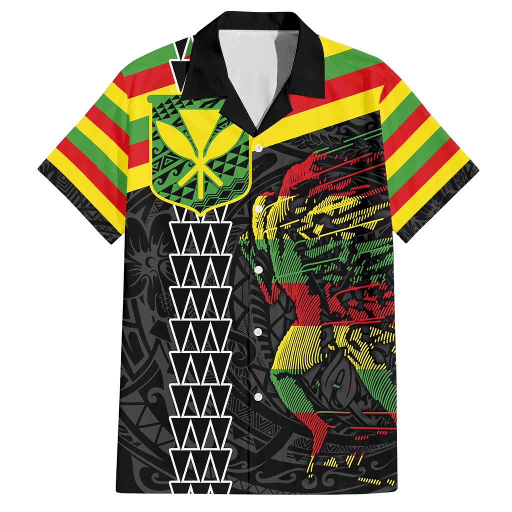 Kanaka Maoli Running Family Matching Puletasi and Hawaiian Shirt Kakau Pattern with Kanaka Maoli Flag Color
