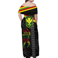 Kanaka Maoli Running Off Shoulder Maxi Dress Kakau Pattern with Kanaka Maoli Flag Color LT03 - Polynesian Pride