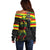 Kanaka Maoli Running Off Shoulder Sweater Kakau Pattern with Kanaka Maoli Flag Color