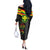 Kanaka Maoli Running Off The Shoulder Long Sleeve Dress Kakau Pattern with Kanaka Maoli Flag Color