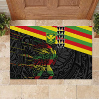 Kanaka Maoli Running Rubber Doormat Kakau Pattern with Kanaka Maoli Flag Color LT03 Black - Polynesian Pride