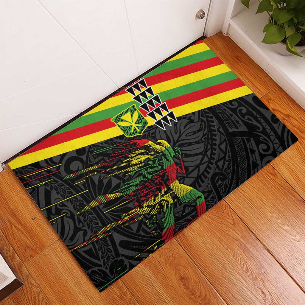 Kanaka Maoli Running Rubber Doormat Kakau Pattern with Kanaka Maoli Flag Color LT03 - Polynesian Pride