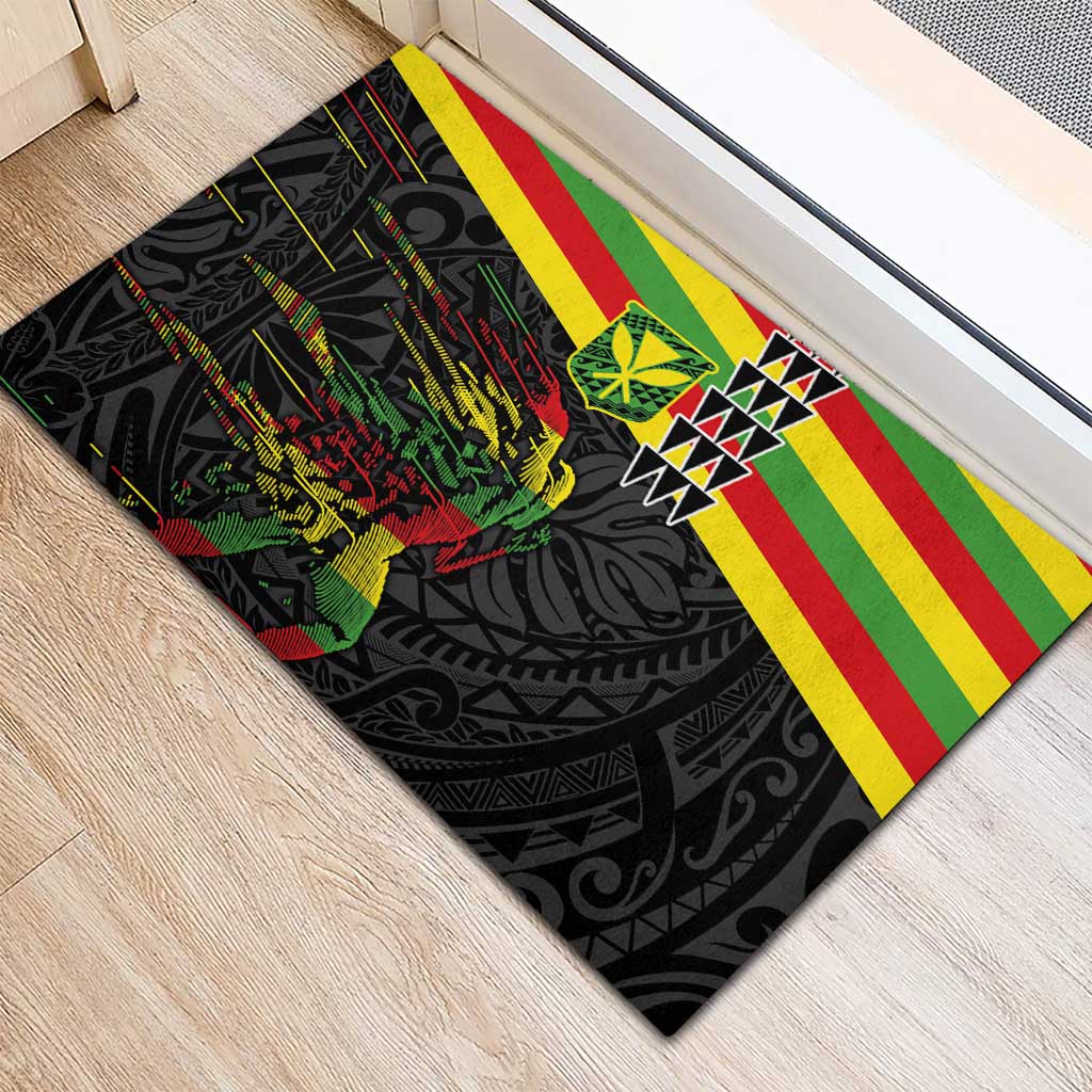 Kanaka Maoli Running Rubber Doormat Kakau Pattern with Kanaka Maoli Flag Color LT03 - Polynesian Pride