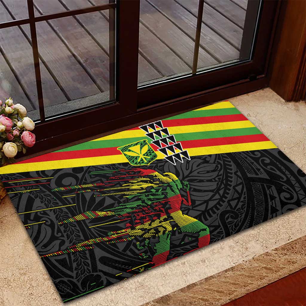 Kanaka Maoli Running Rubber Doormat Kakau Pattern with Kanaka Maoli Flag Color LT03 - Polynesian Pride