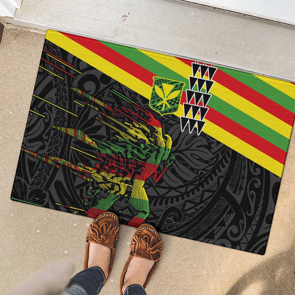 Kanaka Maoli Running Rubber Doormat Kakau Pattern with Kanaka Maoli Flag Color LT03 - Polynesian Pride
