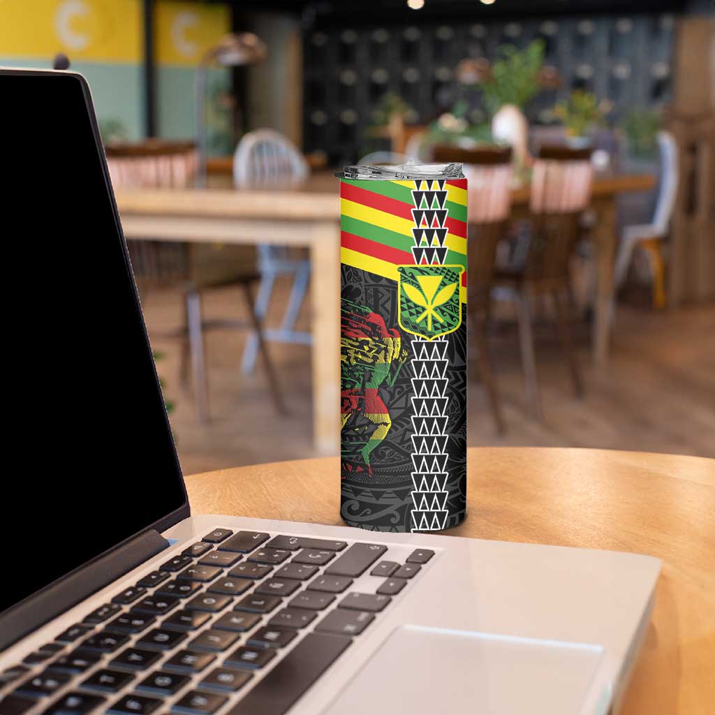 Kanaka Maoli Running Skinny Tumbler Kakau Pattern with Kanaka Maoli Flag Color
